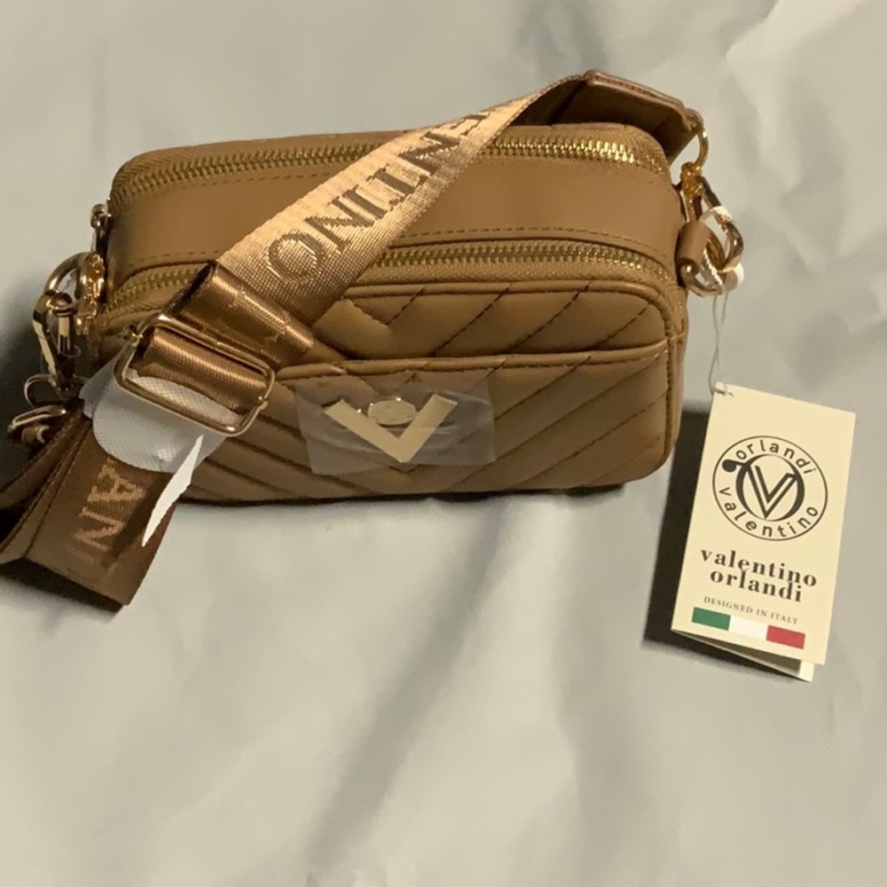 Valentino Orlandi Tan Leather Crossbody Bag with Gold Accents